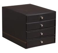 RHODIA 118866C - Trieur 4 Tiroirs Noir - 24,8x32,7x22,8 cm - Piqûres Sellier Orange - Extérieur Simili Cuir - Collection Home Office Rhodiarama - Organisation de Bureau & Rangement Design