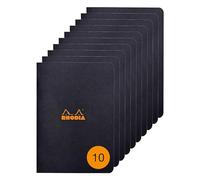 Rhodia 119189Cpack - Pack de 10 cuadernos cosidos negros - A5 - Rayado - 96 páginas - Papel Clairefontaine 80 g/m² - Tapa de cartón con revestimiento suave, resistente e impermeable