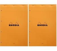 Rhodia 119600C - Bloc de notas grapado n.º 20 naranja - A4+ - 80 hojas desmontables perforadas 4 agujeros - Papel blanco 80 G - Tapa de tarjeta revestida flexible y resistente - Basics (Paquete de 2)