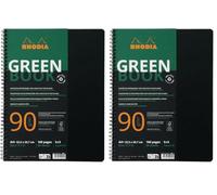 Rhodia 119912C - Rhodiactive Greenbook petits carreaux 5/5 avec cadre-en-tête, A4+ reliure intégrale, 160 pages microperforées, perf.4 trous, papier recyclé 90g FSC® (Paquete de 2)