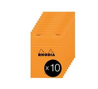 RHODIA 13600C - Bloc-Notes Agrafé N°13 Orange - A6 - Ligné - 80 Feuilles Détachables - Papier Clairefontaine Blanc 80 g/m² - Couverture en Carte Enduite - Paquet de 10 blocs
