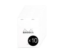 RHODIA 13601C - Bloc-Notes Agrafé N°13 White - A6 - Ligné - 80 Feuilles Détachables - Papier Clairefontaine Blanc 80 g/m² - Couverture en Carte Enduite - Paquet de 10 blocs