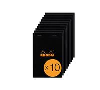 RHODIA 146009C - Bloc-Notes Agrafé N°14 Black - 11x17 cm - Ligné - 80 Feuilles Détachables - Papier Clairefontaine Blanc 80G - Couverture en Carte Enduite - Paquet de 10 blocs