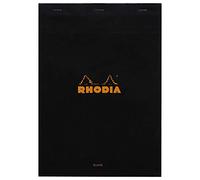 RHODIA 180009C - Bloc-Notes Agrafé N°18 Black - A4 - 80 Feuilles Détachables - Papier Clairefontaine Uni Blanc 80 g/m² - Couverture en Carte Enduite Souple, Résistante et Imperméable - RHODIA Basics