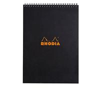 RHODIA, 185019C, Libreta interior rayas (Encuadernación espiral), 80 Hojas , A4, Papel Clairefontaine Blanco 80 g/m², Tapa cartón revestido, suave y resistente, Negro