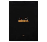 RHODIA 186009C - Bloc de notas grapado , Nº 18 Negro, A4, Interior líneas, 80 Hojas , Papel Clairefontaine Blanco 80 gr/m², Tapa de cartón revestida suave y resistente - Negro