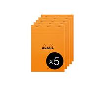 RHODIA 18600C - Bloc-Notes Agrafé N°18 Orange - A4 - Ligné - 80 Feuilles Détachables - Papier Clairefontaine Blanc 80 g/m² - Couverture en Carte Enduite - Paquet de 5 blocs
