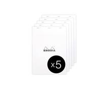 RHODIA 18601C - Bloc de notas engrapado N°18 Blanco - A4 - Forrado - 80 hojas desmontables - Papel Clairefontaine blanco 80 g/m² - Cubierta para tarjeta revestida - Paquete de 5 almohadillas
