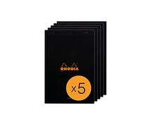 RHODIA 190009C - Bloc-Notes Agrafé N°19 Black - A4+ - 80 Feuilles Détachables - Papier Clairefontaine Uni Blanc 80 g/m² - Couverture en Carte Enduite - Paquet de 5 blocs