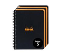 RHODIA 19342Cpack - Lot de 5 Cahiers à Spirale (Reliure Intégrale) Notebook Noir ou Orange - A5+ 16 x 21 cm - Petits Carreaux - 160 p Détachables - 80 g/m² - Couverture Souple et résistante