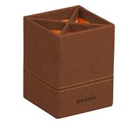 RHODIA 194523C - Portalápices de cobre - 8x8x11 cm - Pespuntes naranjas - Exterior de piel sintética - Colección Home Office Rhodiarama - Organización de oficina y almacenamiento de diseño