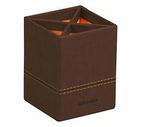 RHODIA 194524C - Portalápices de bronce - 8x8x11 cm - Pespuntes naranjas - Exterior de piel sintética - Colección Home Office Rhodiarama - Organización de oficina y almacenamiento de diseño
