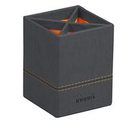 RHODIA 194525C - Portalápices de titanio - 8x8x11 cm - Pespuntes naranjas - Exterior de piel sintética - Colección Home Office Rhodiarama - Organización de oficina y almacenamiento de diseño