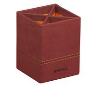 RHODIA 194527C - Portalápices nacarat - 8x8x11 cm - Pespuntes naranjas - Exterior de piel sintética - Colección Home Office Rhodiarama - Organización de oficina y almacenamiento de diseño