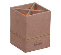 RHODIA 194528C - Portalápices de palisandro - 8x8x11 cm - Pespuntes naranjas - Exterior de piel sintética - Colección Home Office Rhodiarama - Organización de oficina y almacenamiento de diseño