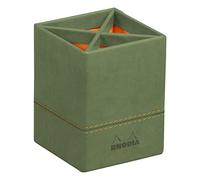RHODIA 194530C - Portalápices de color salvia - 8x8x11 cm - Pespuntes naranjas - Exterior de piel sintética - Colección Home Office Rhodiarama - Organización de oficina y almacenamiento de diseño