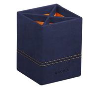 RHODIA 194534C - Portalápices azul medianoche - 8x8x11 cm - Pespuntes naranjas - Exterior de piel sintética - Colección Home Office Rhodiarama - Organización de oficina y almacenamiento de diseño
