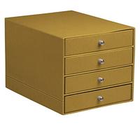 RHODIA 194568C - Organizador de archivos dorado con 4 cajones - 24,8 x 32,7 x 22,8 cm - Pespuntes naranjas - Exterior de piel sintética - Organización de oficina y almacenamiento de diseño