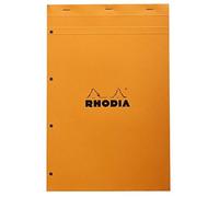 RHODIA 20200C - Bloc-Notes Agrafé N°20 Orange - A4+ - Petits Carreaux - 80 Feuilles Détachables Perforation 4 Trous - Papier Clairefontaine Blanc 80 g/m² - Couverture Souple et Résistante - Basics
