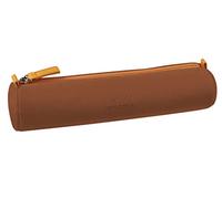 RHODIA 319045C - Estuche redondo de bronce Rhodiarama - 21,5 x 5,5 cm - Costuras naranjas genuinas - Interior de jersey marfil - Cuero sintético - Almacenamiento para bolígrafos, lápices