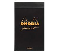 Rhodia 8669C - Bloc de notas negro con bolsillo con grapas - 7.5 x 12 cm - Rayado - 40 hojas desmontables - Papel Clairefontaine 80 g/m² - Revestimiento suave, resistente e impermeable - Classic