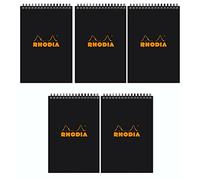 Rhodia - Cuaderno de espiral doble negro blocs de notas cuadriculado - juego de 5 x de 6 cm 8 - 1/4 en.