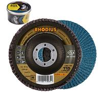 RHODIUS LSZ F2 | 5 unidades de 115 mm de diámetro de grano 40 discos de láminas | Fabricado en Alemania | Disco abrasivo de metal para amoladora angular | Disco de láminas | Amoladora de