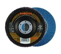 RHODIUS LSZ F2 | 5 unidades de 115 mm de diámetro de grano 60 discos de láminas | Fabricado en Alemania | Disco abrasivo de metal para amoladora angular | Disco de láminas | Amoladora de