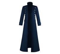 Rhomba Men Jacket Slim Fit Stand-Up Collar Men Solid Color Long Coat Double-Breasted Trims Men Trend Long Sleeve Jacket Medieval Prom Men Gothic Coat D-Blue M