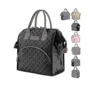 (Rhombus black)Lunch Bag Insulated Lunch Box Wide-open Lunch Tote Bag Large Drinks Holder Z Tw