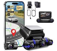 Rhorawill Dashcam 4 Canales Coche 5G WiFi,360° Delantera Trasera Interior Izquierda Derecha,Radar Detección de Movimiento,GPS,Visión Nocturna,Control de Aparcamiento,1080P 3" Libre 128GB,Hardwire Kit