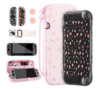RHOTALL Funda de transporte de flor de cerezo rosa para Nintendo Switch 2, bonita funda protectora de viaje Sakura, funda transparente con purpurina para Switch 2, protector de pantalla, correa para