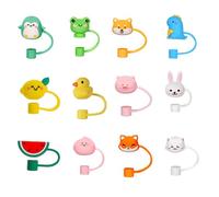 RHQFDM 12 Piezas Silicona Animales Cubre Pajitas A Prueba de Polvo Cubre Pajitas Portátil tapa pajitas reutilizable para decoración pajitas 6-8mm.