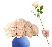 RHQFDM 12 Rosas de Seda Artificiales, 51cm Ramas Decorativas, Flores como Reales para el Hogar, Jardín y Decoración de Bodas (Champán Claro)