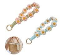 RHQFDM 2 Piezas Boho Llavero Corto Señoras Flor Pulsera Llavero Pulsera Con Margaritas Como Llavero Para Colgar Las Llaves Del Coche o Teléfonos Móviles