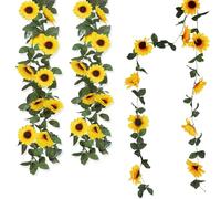 RHQFDM 3 Piezas Guirnalda de Girasoles Artificiales 245cm Girasoles Artificiales Decoración Girasol de Plástico para Fiestas Girasol Falsos para el Hogar Hotel Oficina Boda Jardín Decoración