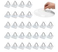 RHQFDM 30 piezas Perchas autoadhesivas para platos 25×25mm Invisibles Perchas autoadhesivas para platos Plástico Soportes verticales para platos Ganchos autoadhesivos para cuadros（Square,White）