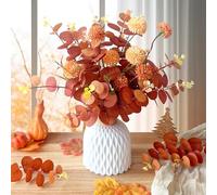 RHQFDM 30 Piezas Ramas Artificiales de Eucalipto Realistas,Ramo de Tallos Artificiales de Eucalipto de Otoño,para Jarrones,Coronas de Puerta,Decoración de Mesa y Decoración del Hogar(Estilo Otoñal)