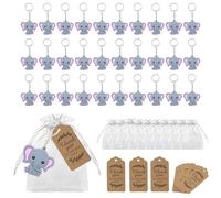 RHQFDM 30 Piezas Regalo de Bautismo Llavero de Elefante Traje Colgante de Elefante de PVC Llavero infantil de Elefante Rosa Con Bolsa de Hilo Duro Transparente y Etiqueta de Agradecimiento de Kraft