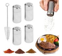 RHQFDM 4 Piezas Mini Saleros y Pimenteros,Saleros Pequeño de Cocina,Mini sal Shaker,Saleros Pequeños para Viajes de Metal,Botella de Especias Portátil,para Cocinas,Comedores,Barbacoas al Aire Libre