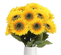 RHQFDM 8 Piezas Girasol Artificial de Seda de un Solo Tallo - Decoración de Flores Amarillas de Plástico para Jardín, Bodas, Oficina, Hotel y Hogar
