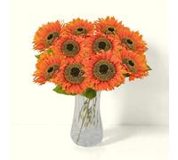 RHQFDM 8 Piezas Girasol de Plástico Flores Artificiales Que Nunca se Marchitan Flores Artificiales Decoracion Naranja Girasoles Artificiales para Dormitorios Oficina Boda Jardín Decoración