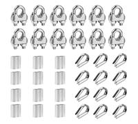 RHQFDM Kit de Abrazaderas de Cable 12 Piezas Abrazadera de Cable M3,Abrazadera de Cable de Acero Inoxidable 304,con Virolas de Aluminio,Dedales para Cable metálico,para Fijar toldos y tendederos