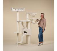 RHRQuality Árbol rascador para Gatos Grandes - Kilimanjaro Deluxe Crown - 195 cm de Altura - con Postes de sisal de 12 cm y Zona de Descanso de Lujo - Color Crema