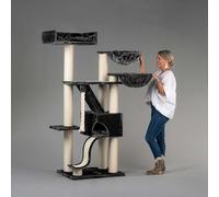 RHRQuality Árbol rascador para Gatos Grandes - Kilimanjaro Deluxe Plus - 195 cm de Altura - con Postes de sisal de 12 cm y Zona de Descanso de Lujo - Gris Oscuro