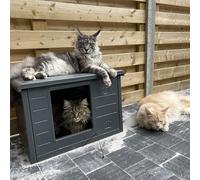 RHRQuality Casa para Gatos - Villa de Luxe - para Interior y Exterior - Resistente a la Intemperie y transportable - con Entrada XL (22 x 26 cm) - Gris Oscuro