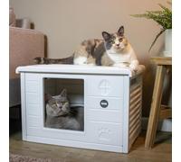 RHRQuality Casa para Gatos Villa de Luxe - para Interior y Exterior - Resistente a la Intemperie y transportable - con Entrada XL (22 x 26 cm) - Blanca