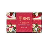 RHS British Strawberries and Cream - Barra de jabón con notas afrutadas y cremosas, limpia suavemente y deja la piel suave y ligeramente perfumada, 200 g