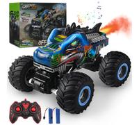 Rhybor - Coche teledirigido 1:16 RC Dinosaurios Monster Truck 2.4GHz 20 Km/h Radiocontrolado Todo Terreno con Niebla rociadora música Luces LED Regalo para niños de 4 5 6 8 años