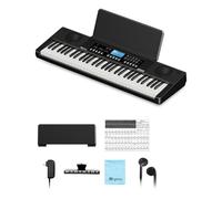 Rhymo Teclado de piano electrónico de 61 teclas para principiantes, teclado portátil sensible al tacto con pantalla LCD, soporte de música, adaptador de corriente, auriculares, regalos de cumpleaños